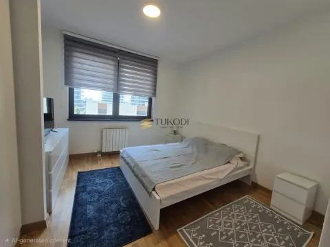 Nameštena spavaća soba sa bračnim krevetom, prozorom i komodom. - image 5