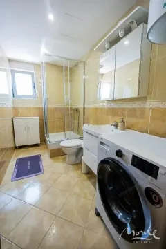 Kupatilo opremljeno tuš kabinom, umivaonikom i veš mašinom. - image 4
