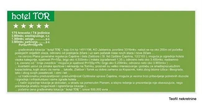 Prodaja, plac, 3500m², Zlatibor, Srbija