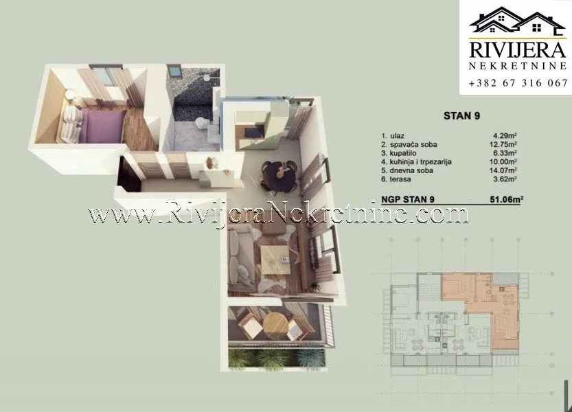 Prodaja, jednosoban stan, 51m², Orahovac, Kotor