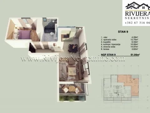 Sale, one bedroom apartment, 51m², Orahovac, Kotor - image 5