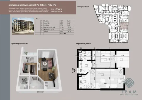 Apartment floor plan with room layout, area table, and 3D view. - image 7
