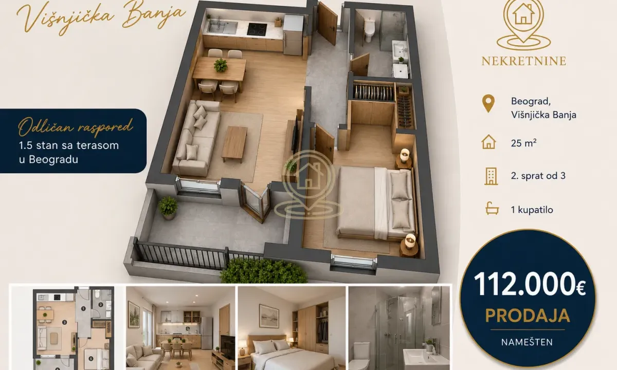 Sale, one bedroom apartment, 25m², Višnjička Banja, Palilula Sve Podlokacije