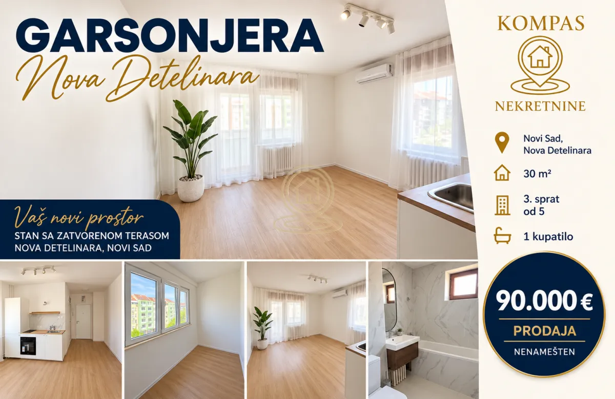 Prodaja, jednosoban stan, 30m², Nova Detelinara, Novi Sad Sve Podlokacije