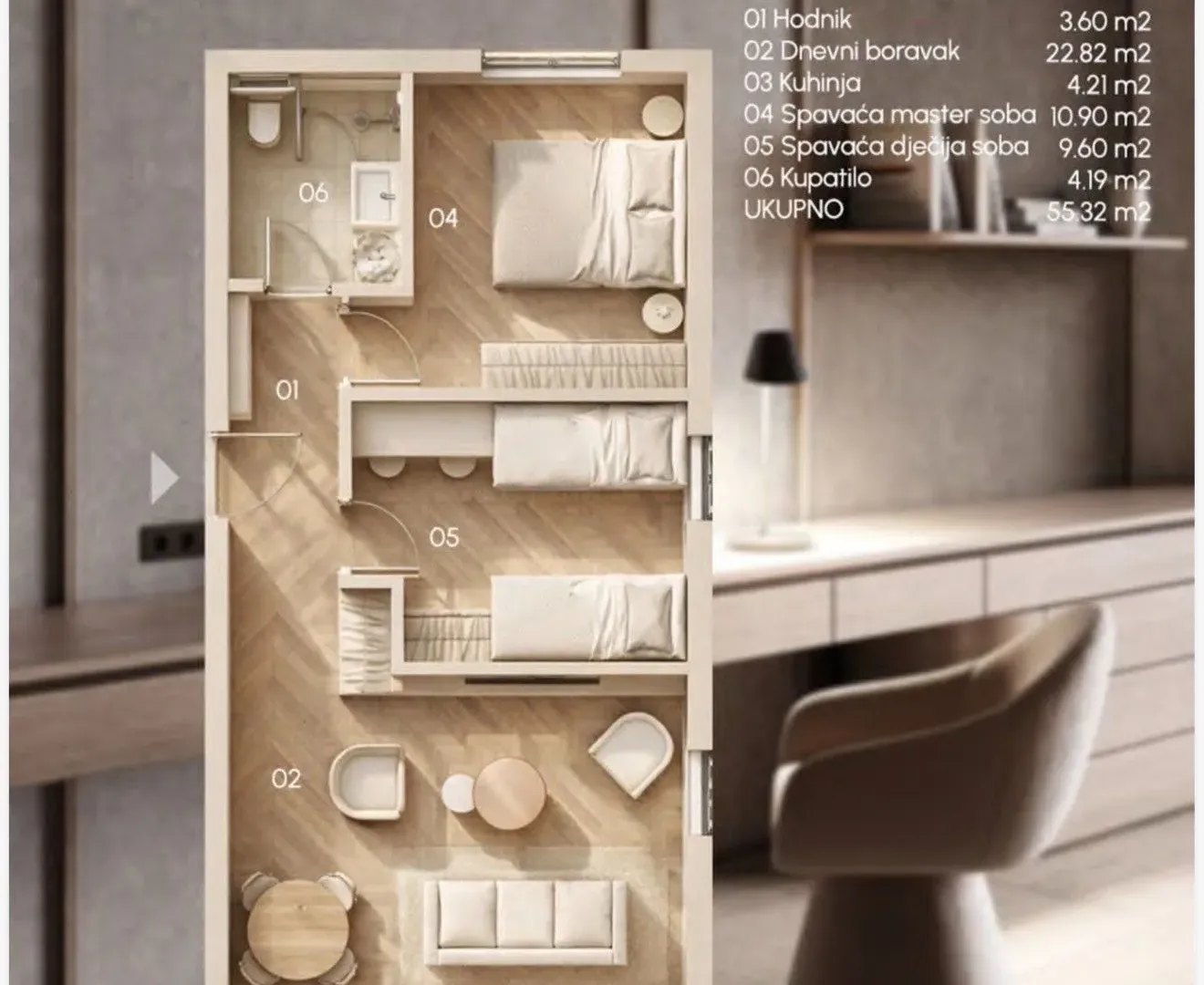 Prodaja, dvosoban stan, 55m², Zabjelo, Podgorica