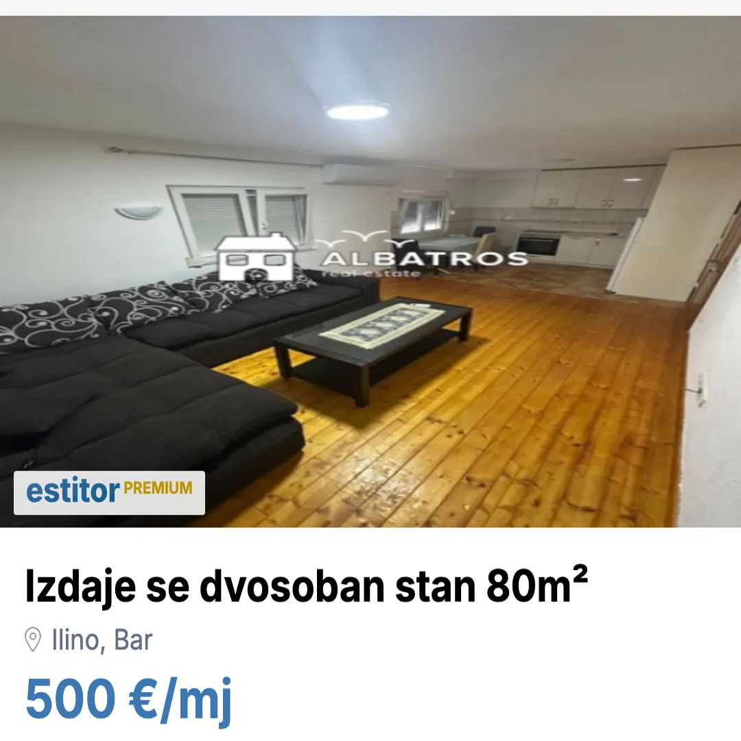 Izdavanje, dvosoban stan, 80m², Ilino, Bar