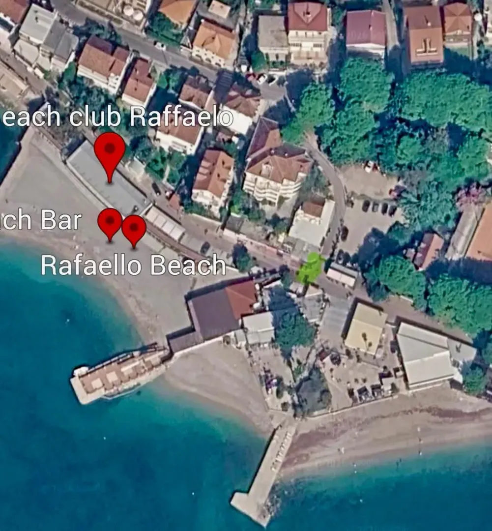 Satellite view of the location with labels marking objects on the seashore.