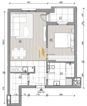 Arhitektonski plan stana sa rasporedom prostorija i dimenzijama. - image 2