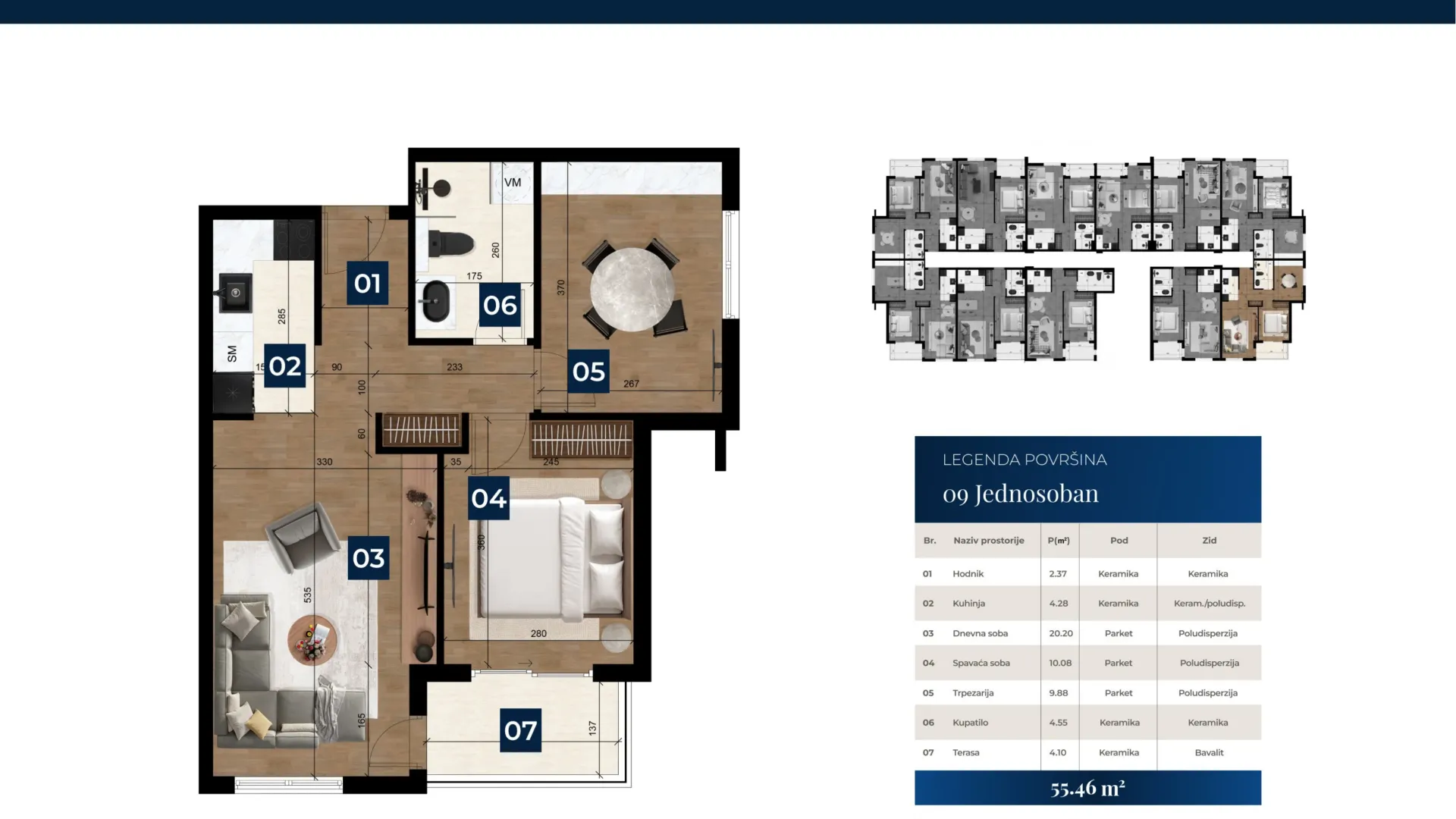 Prodaja, jednosoban stan, 55m², Zabjelo, Podgorica