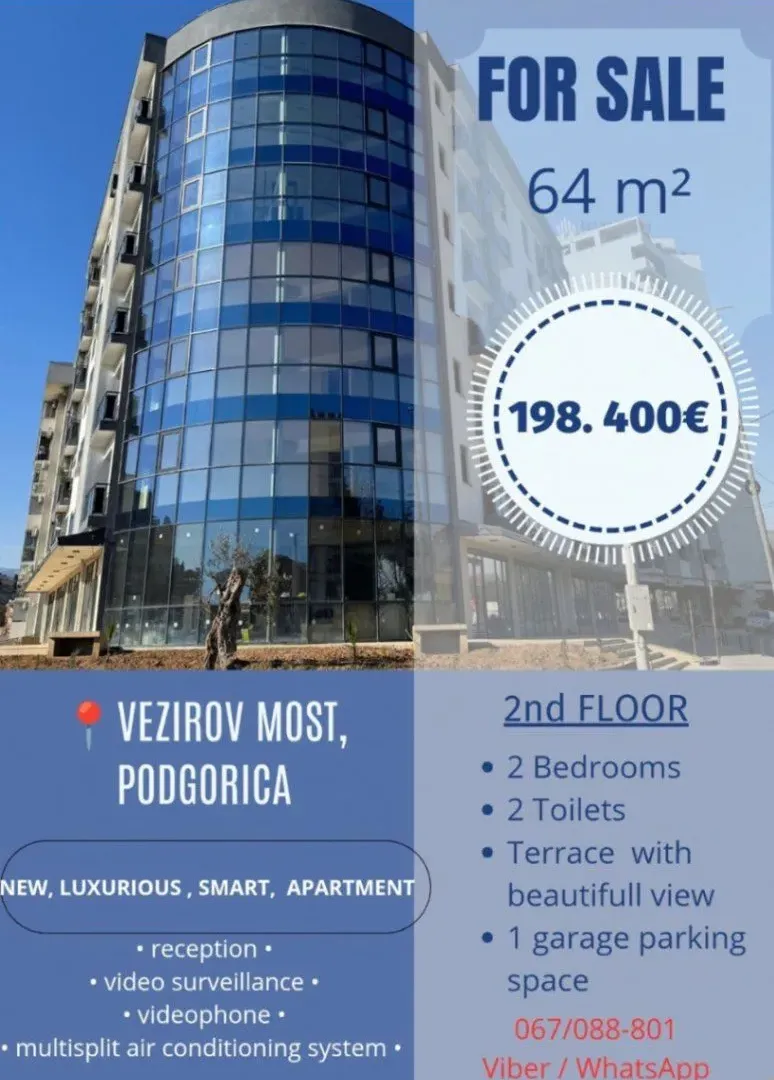 Prodaja, dvosoban stan, 64m2, Vezirov Most, Podgorica