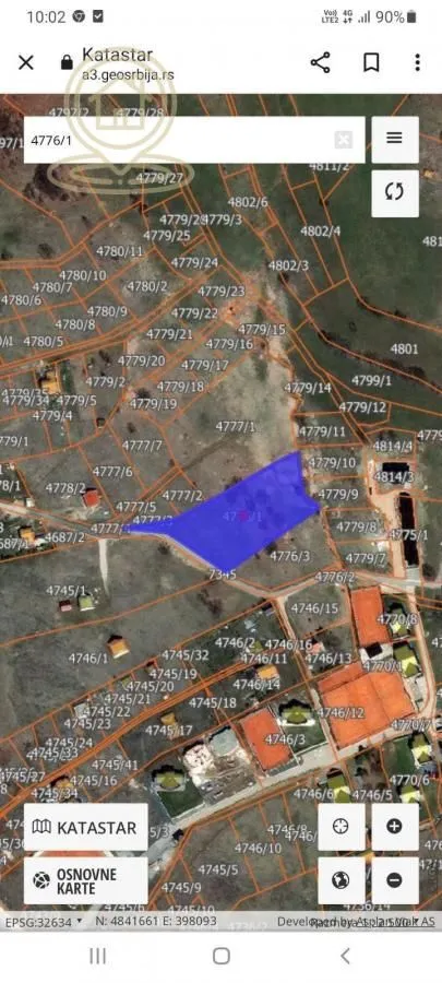 Katastarski plan sa prikazanom parcelom zemljišta.