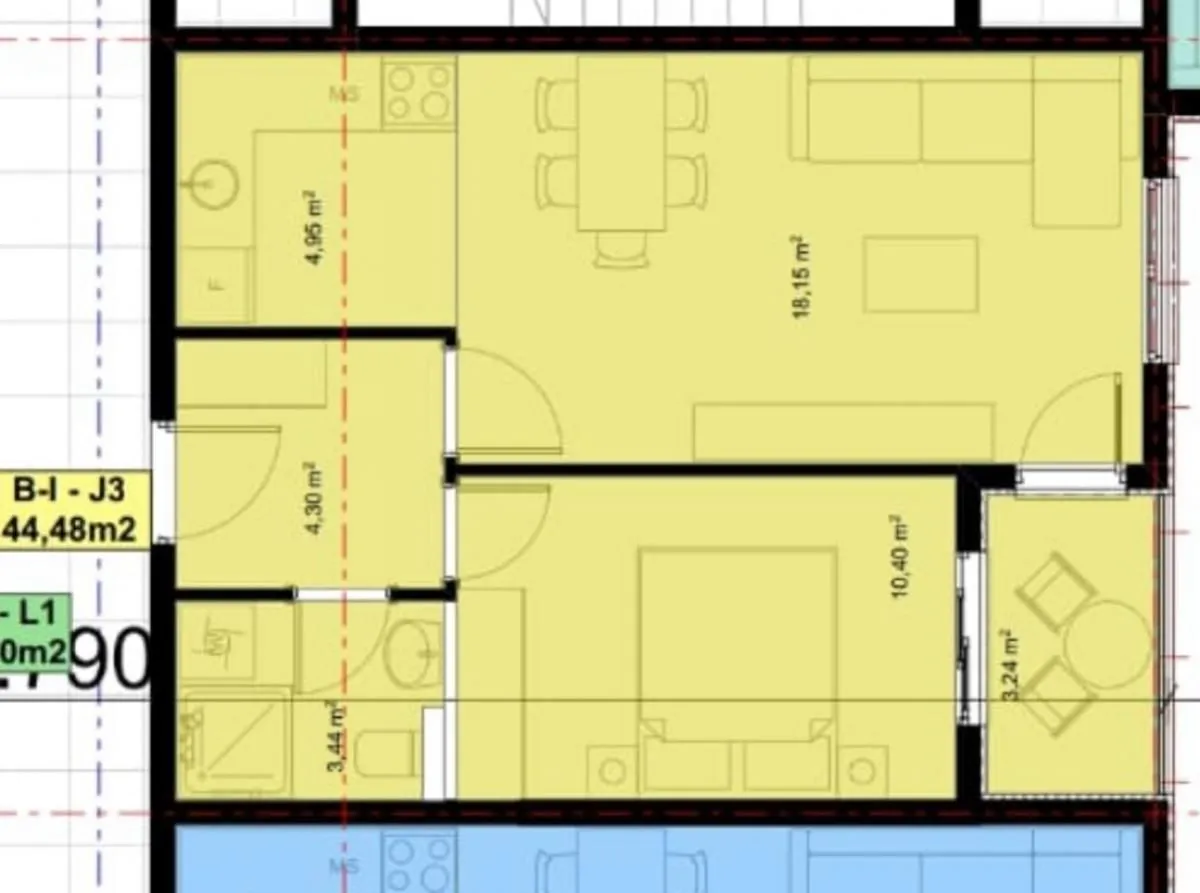 Prodaja, jednosoban stan, 41m², Stari Aerodrom, Podgorica