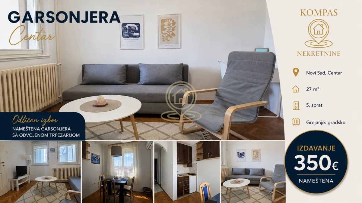 Izdavanje, garsonjera, 27m², Centar, Novi Sad