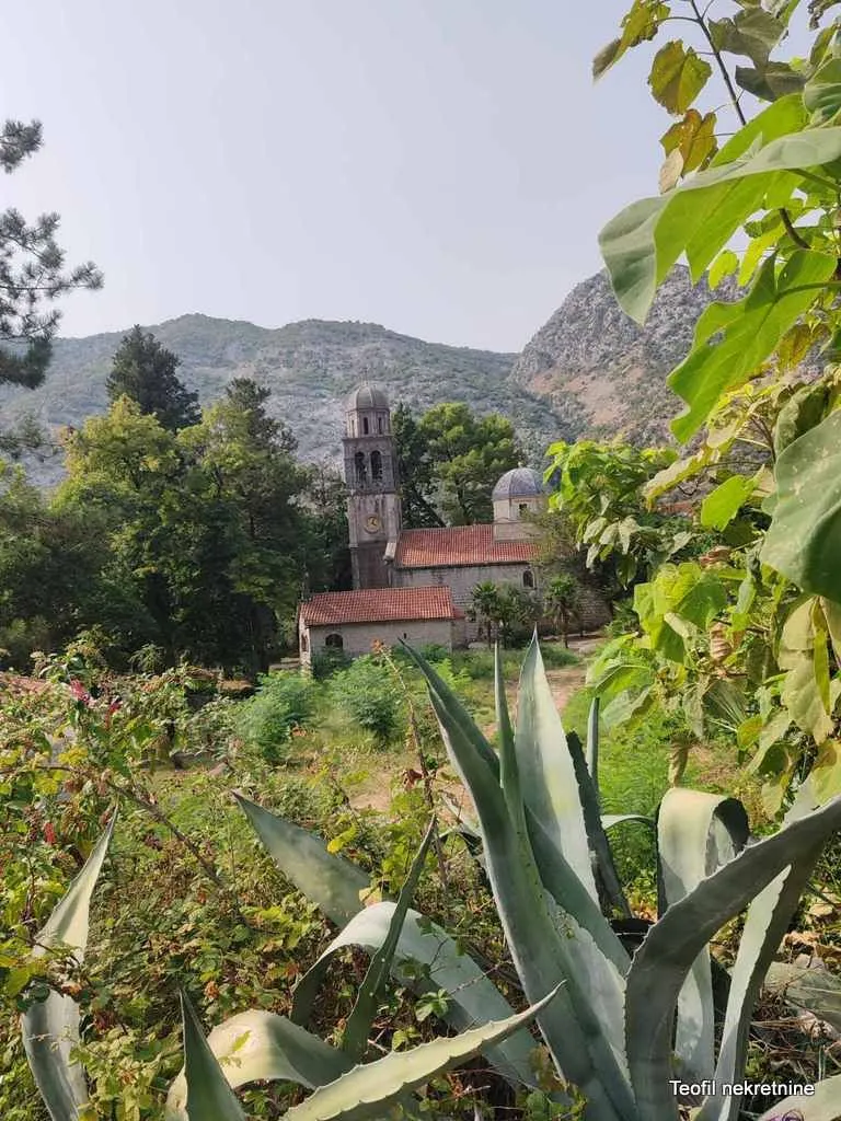 Pogled na okolnu prirodu, zelenilo i tradicionalnu građevinu sa planinama u pozadini.