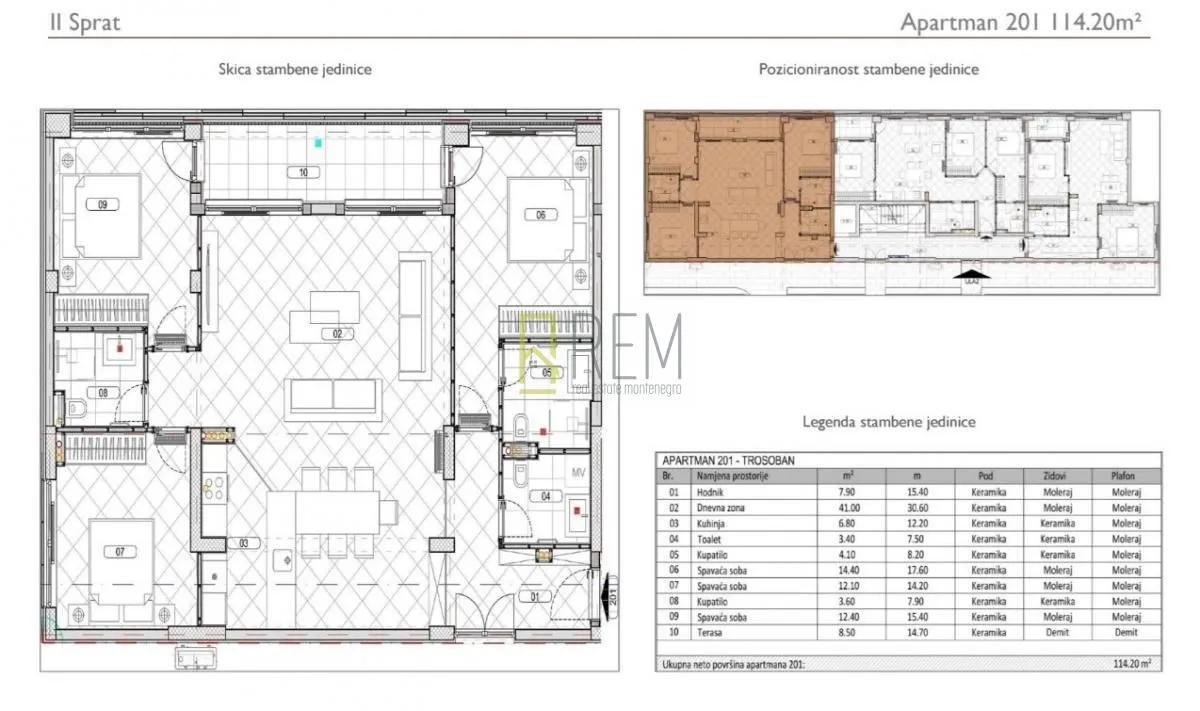 Prodaja, trosoban stan, 83m², Đuraševići, Tivat