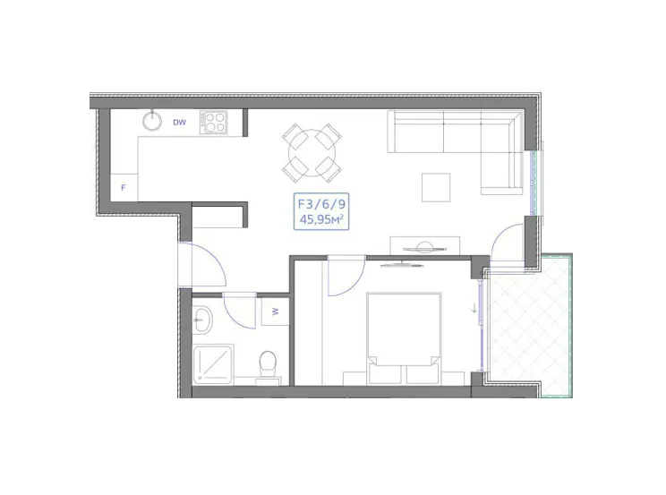 Prodaja, jednosoban stan, 46m², Babin Do, Budva