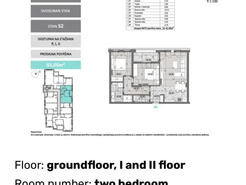 Sale, two bedroom apartment, 61m², Pod Goricom, Podgorica - image 2