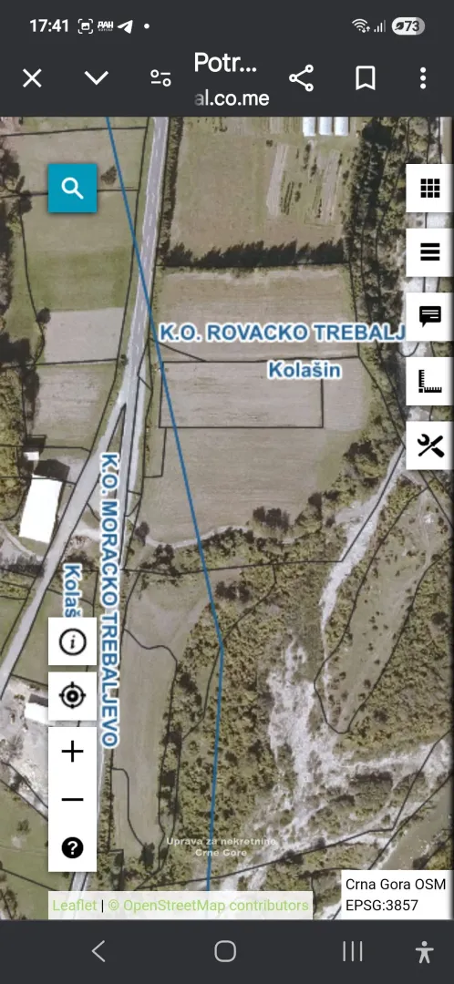 Kastastarski prikaz zemljišta sa ucrtanim granicama parcela.