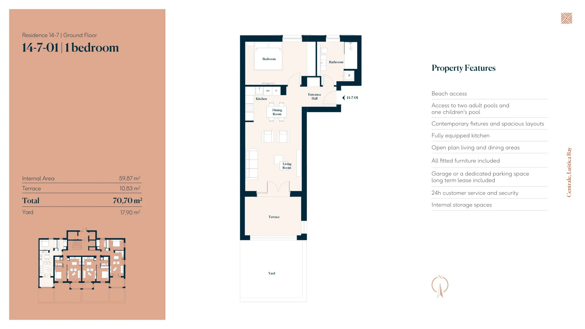 Prodaja, jednosoban stan, 71m², Luštica Bay, Tivat