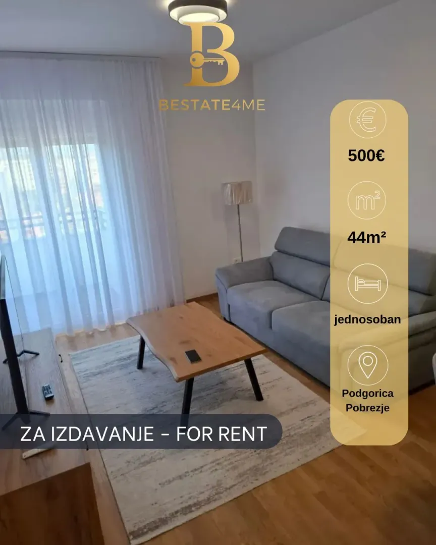 Rent, one bedroom apartment, 44m², Pobrežje, Podgorica