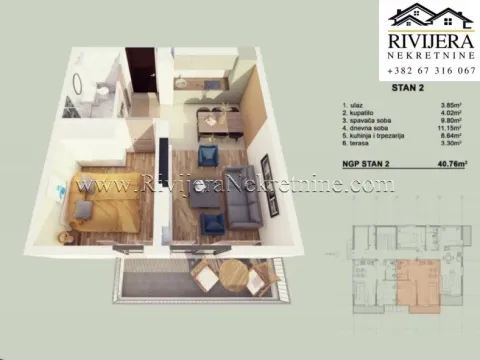 Prodaja, jednosoban stan, 41m², Orahovac, Kotor - image 3