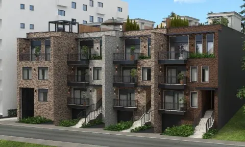 Fasada moderne stambene zgrade sa ciglom i balkonima. - image 11