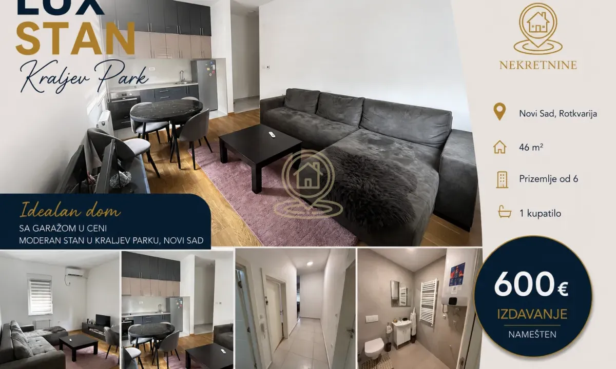 Rent, two bedroom apartment, 46m², Rotkvarija, Novi Sad Sve Podlokacije
