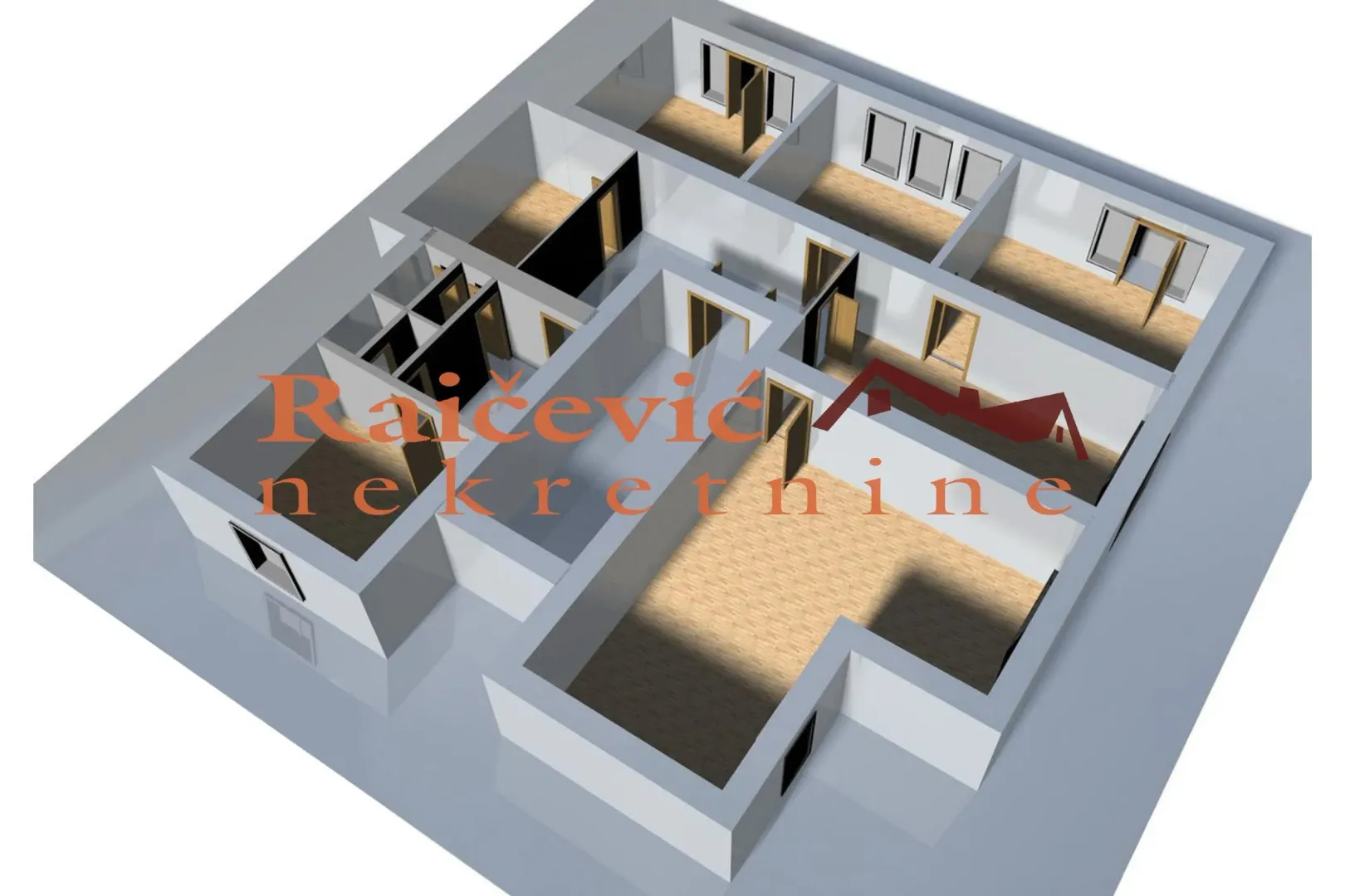 Three-dimensional floor plan showing the layout of the apartment.
