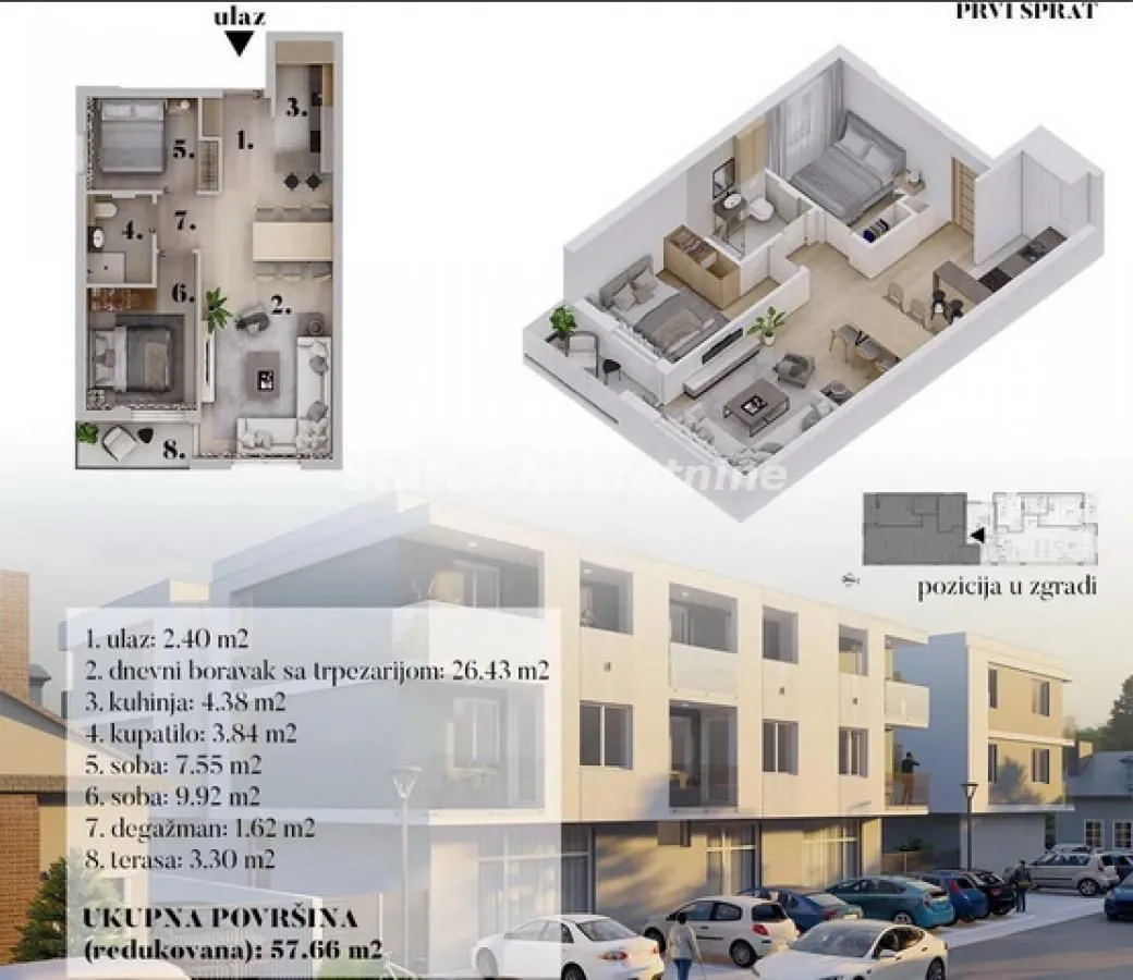 Prodaja, trosoban stan, 58m², Adice, Novi Sad Sve Podlokacije