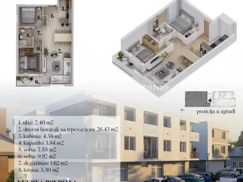 Sale, three bedroom apartment, 58m², Adice, Novi Sad Sve Podlokacije