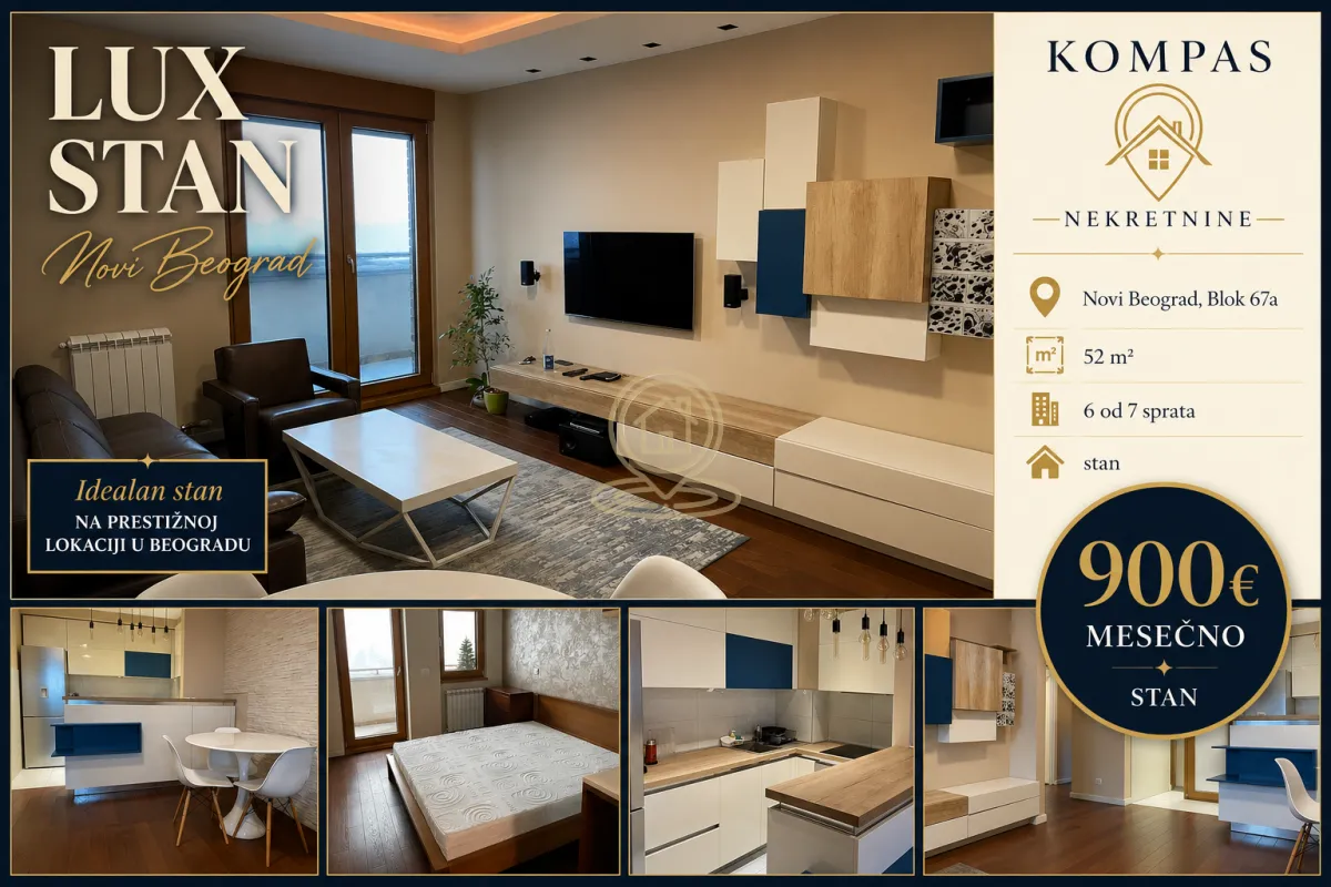 Rent, two bedroom apartment, 52m², Novi Beograd Blok 67, Novi Beograd Sve Podlokacije