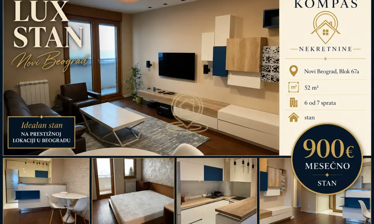 Rent, two bedroom apartment, 52m², Novi Beograd Blok 67, Novi Beograd Sve Podlokacije