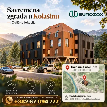Eksterijer savremene stambene zgrade u Kolašinu sa parkingom i planinskim okruženjem. - image 2