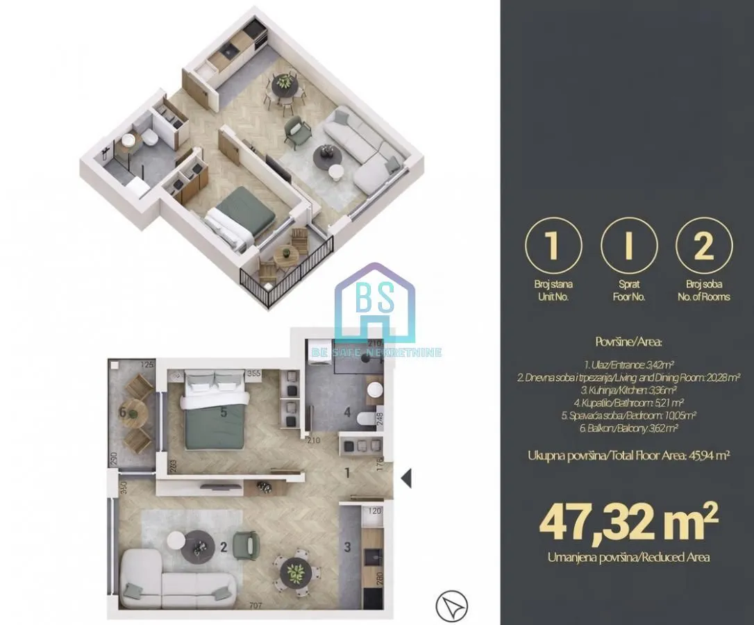 Prodaja, jednosoban stan, 47m², Adice, Novi Sad Sve Podlokacije