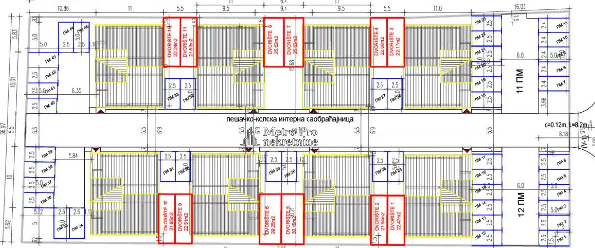 Osnova etaže sa rasporedom prostorija i dimenzijama.