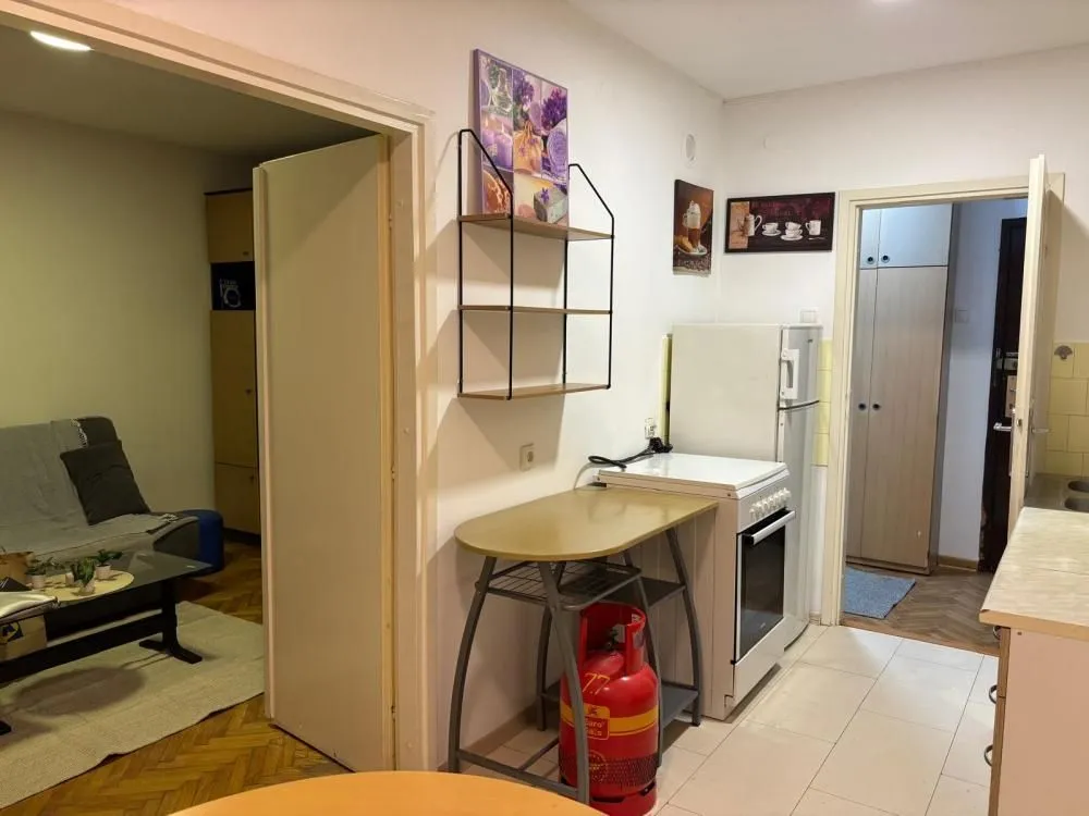 Smaller kitchen connected to the hallway and living room.