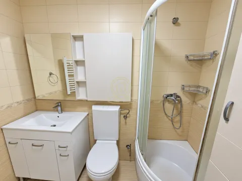 Kupatilo opremljeno umivaonikom sa ormarićem, toaletom i tuš kabinom. - image 8