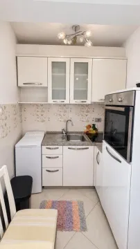 Manja bijela kuhinja sa ugrađenom rernom, sudoperom i mašinom za veš. - image 3