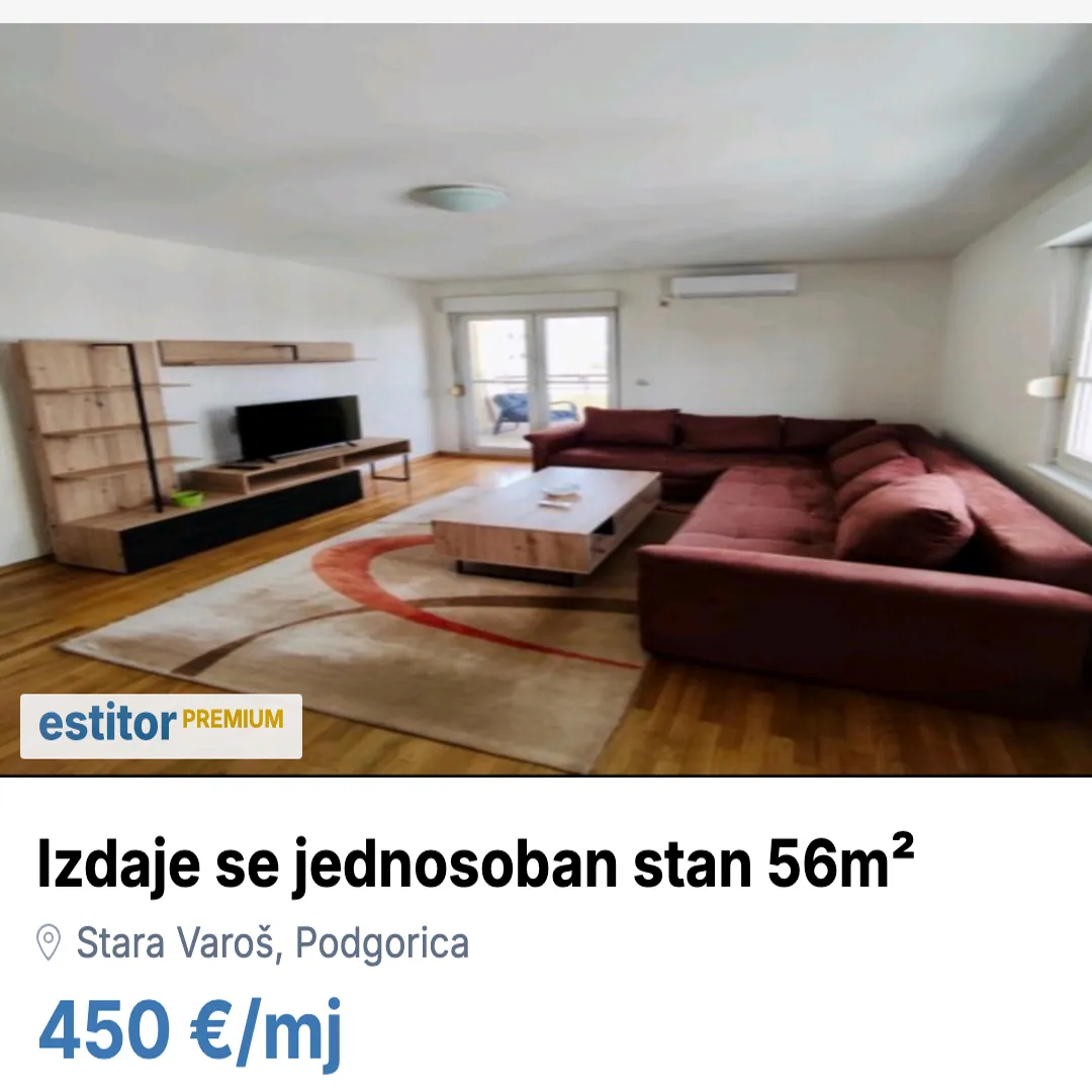 Izdavanje, jednosoban stan, 56m², Stara Varoš, Podgorica