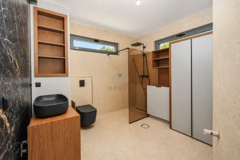 Modern bathroom with a walk-in shower, washbasin, and built-in cabinetry. - image 16