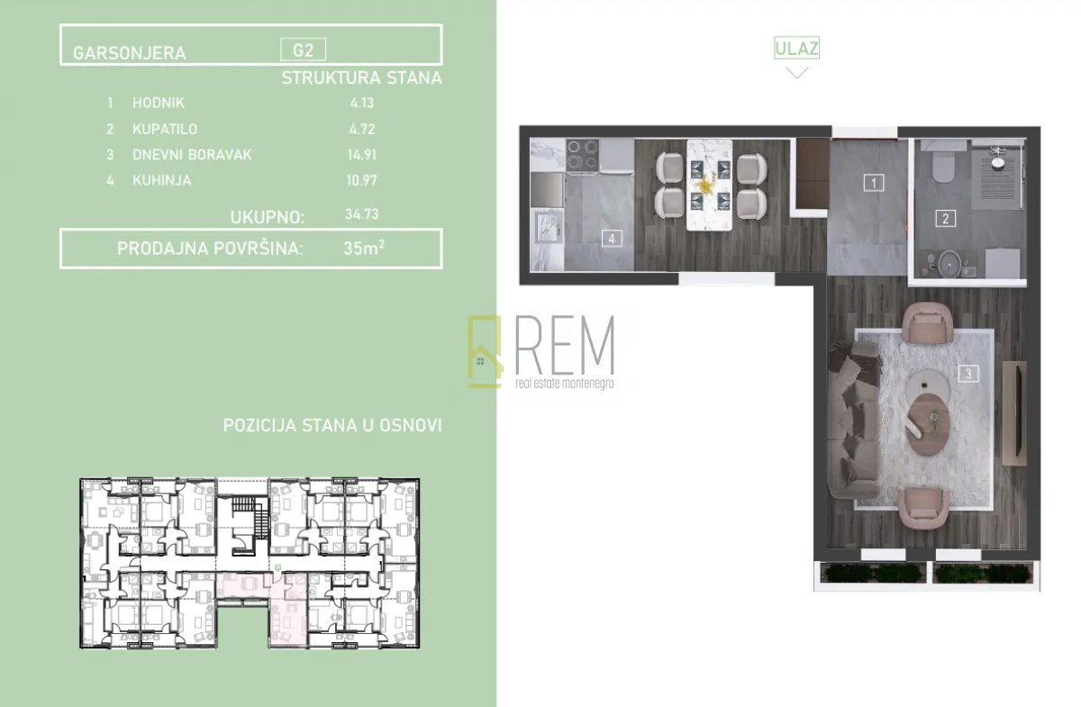 Prodaja, garsonjera, 35m², Zabjelo, Podgorica
