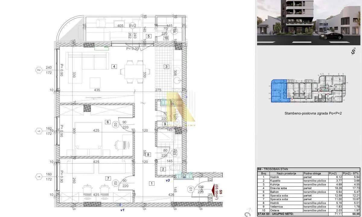 Sale, three bedroom apartment, 69m², Bulevar patrijarha Pavla, Novi Sad Sve Podlokacije