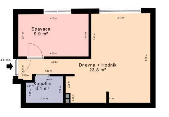 Osnova stana sa rasporedom prostorija i dimenzijama.