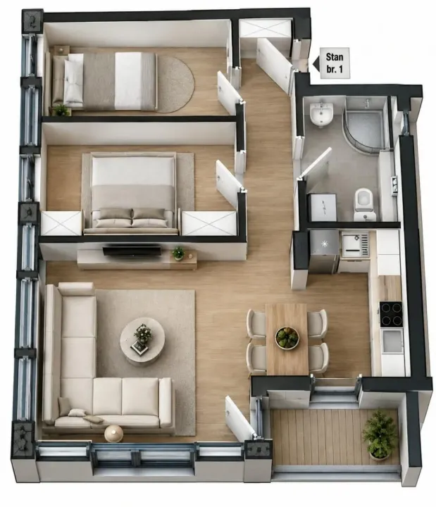 Sale, two bedroom apartment, 55m², Zemun Gardoš, Zemun Sve Podlokacije
