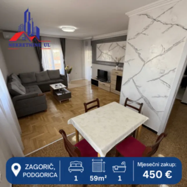 Izdavanje, jednosoban stan, 59m², Zagorič, Podgorica