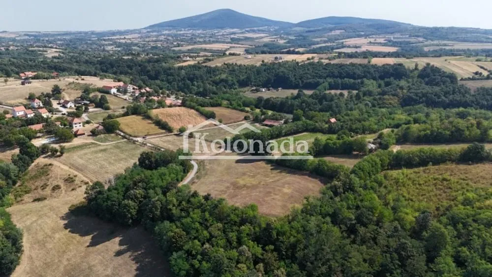 Pogled iz vazduha na okolnu prirodu, šume i seosko imanje.