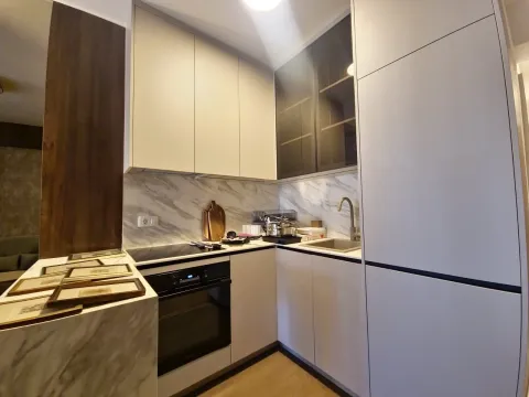 Moderna kuhinja sa ugradnim elementima i bijelom radnom površinom. - image 7