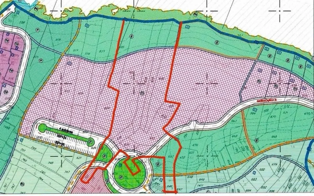Katastarski plan sa označenom granicom parcele.