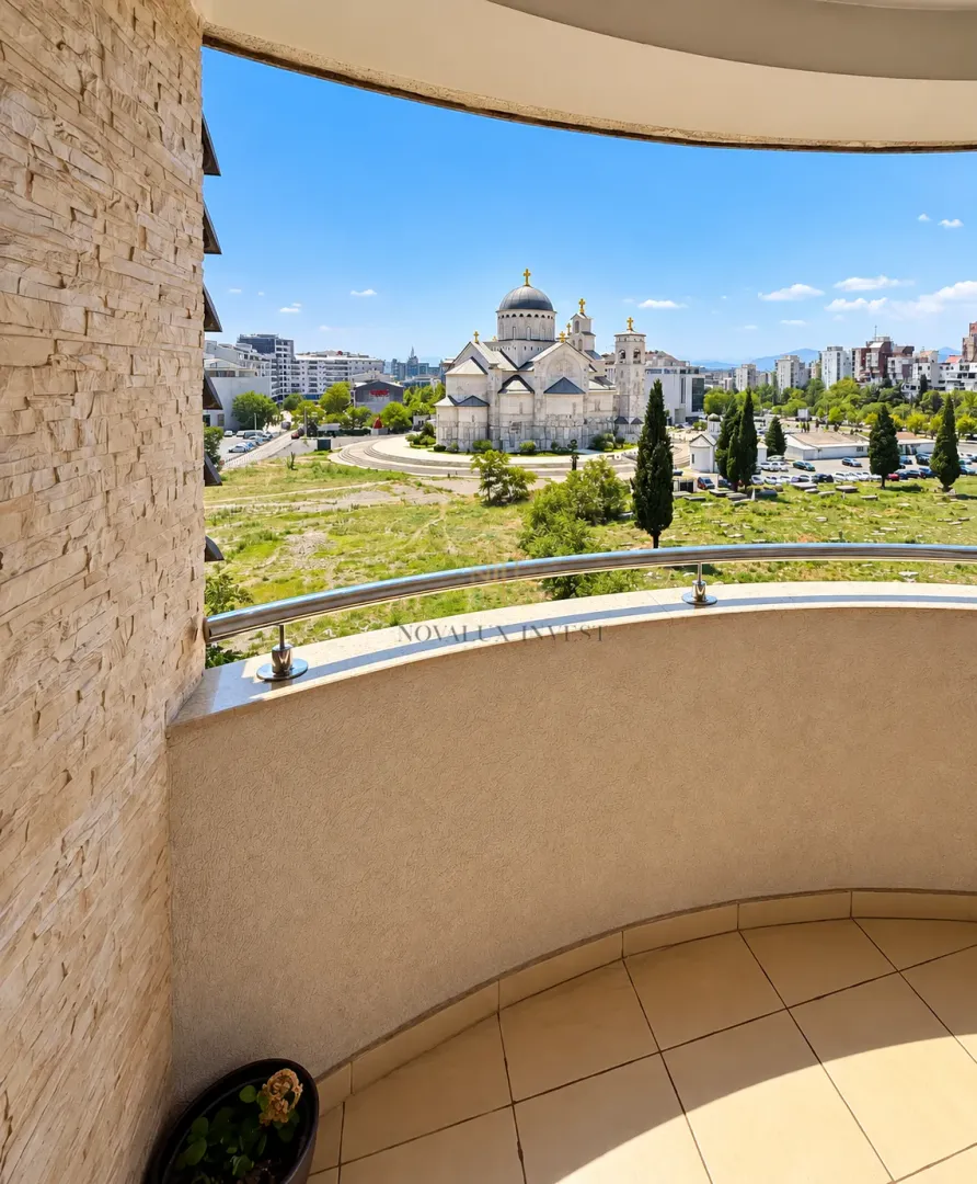 View of the city and the temple from the balcony.