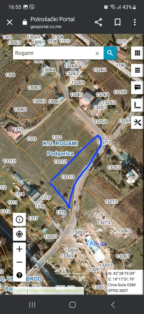 Katastarski plan sa označenom parcelom i brojevima parcela.